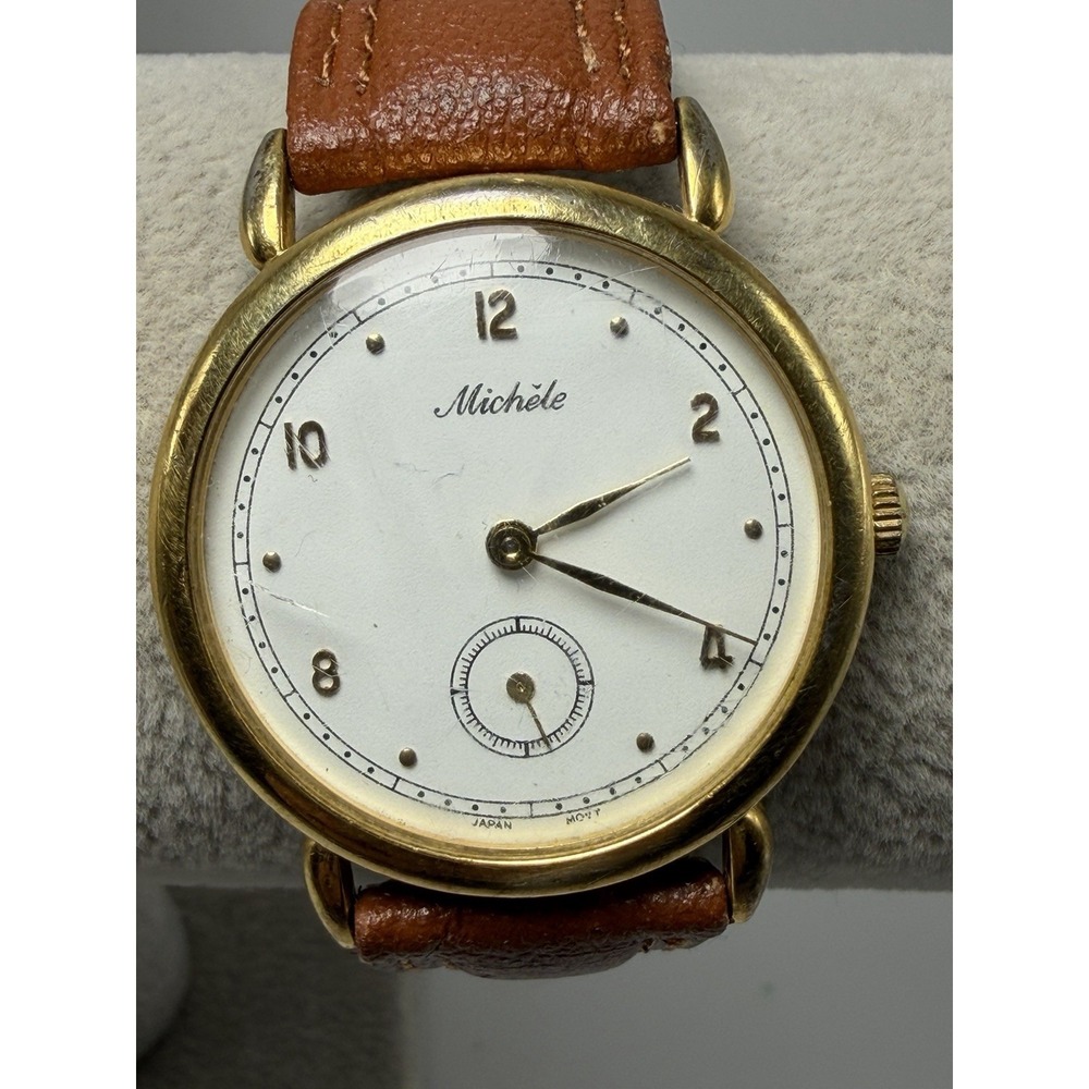 Michele Vintage Ladies Watch New Battery Small Seconds 33MM 7.5" Leather Band